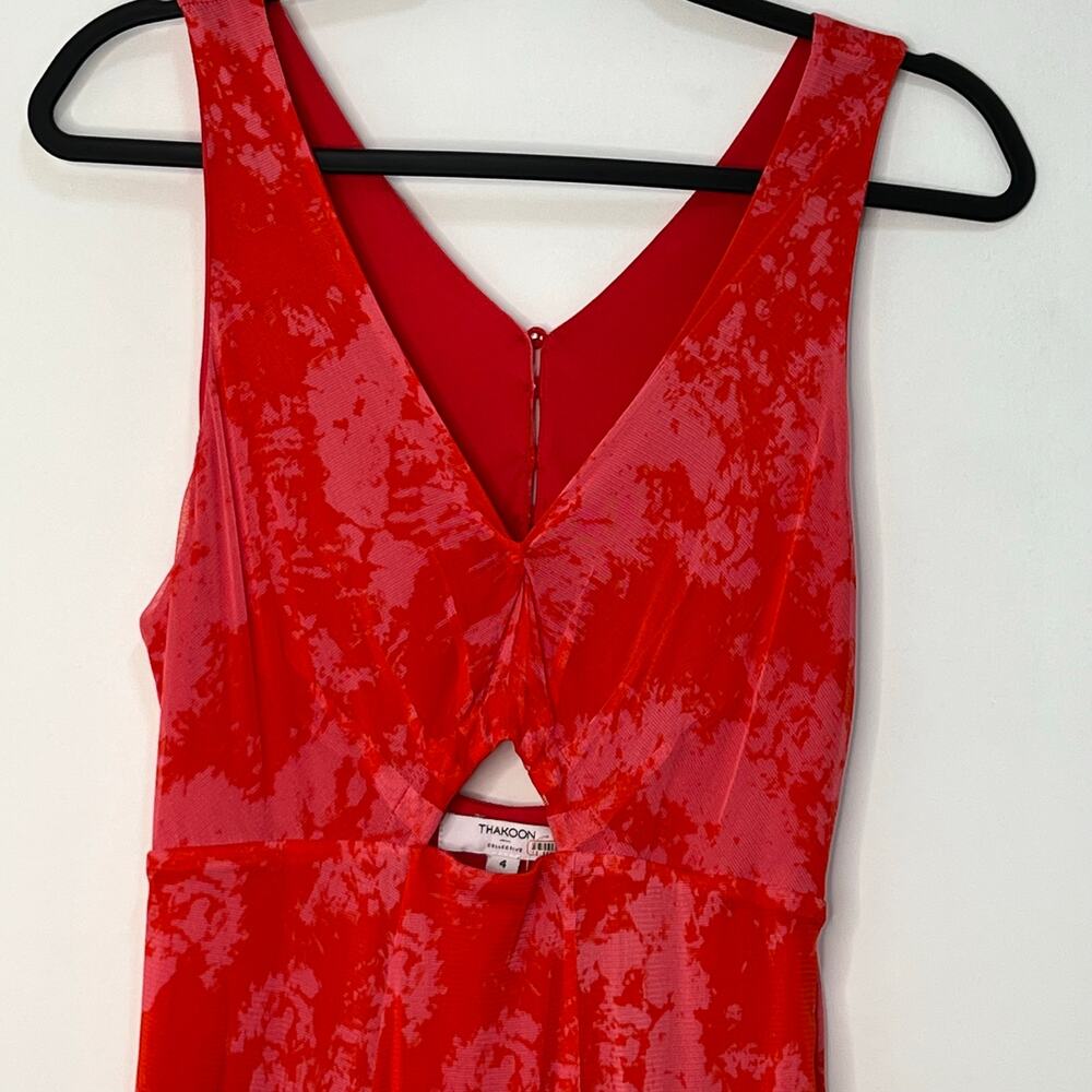 Thakoon Collective Sleeveless Double V Neck Cocktail Midi Dress Red Size 4 - Picture 12 of 16